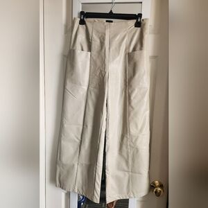 NuDemark Cream Wide Leg Faux Leather Pants